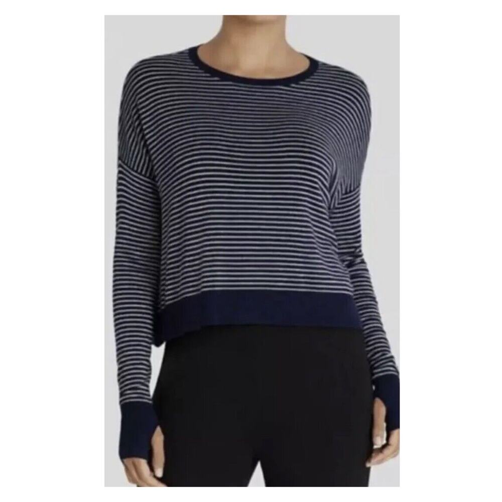 Eileen Fisher Blue&Gray Stripe Long Sleeve Boxy Sweater Sz.XL